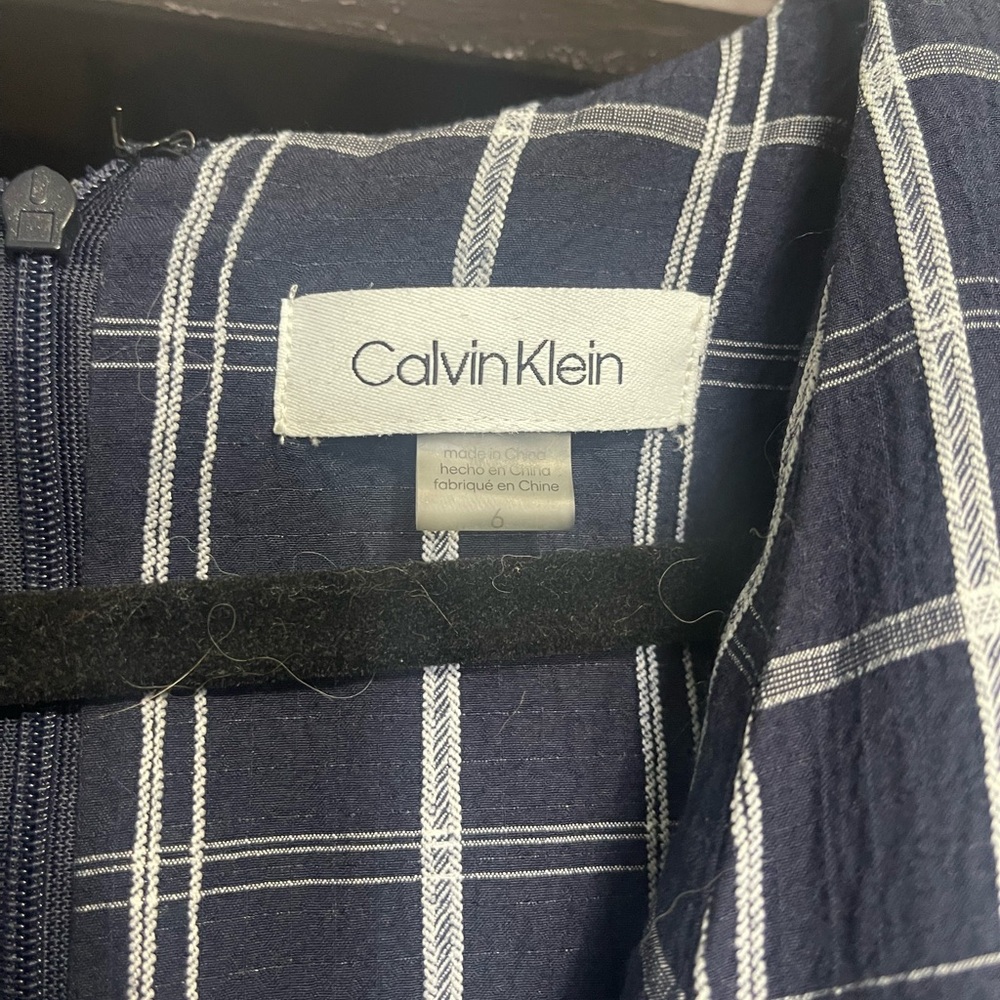 Calvin Klein Navy and White Plaid Long Sleeve Dress - Picture 2 of 3